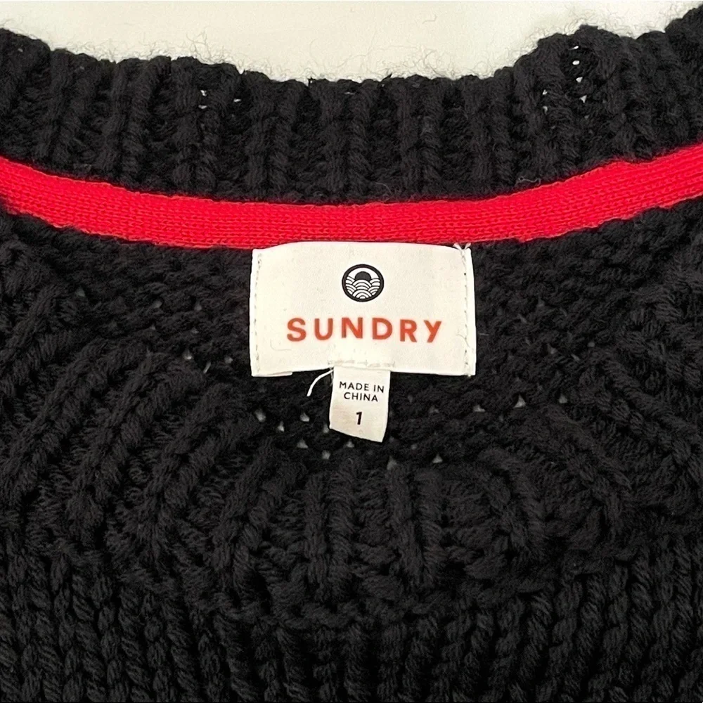 Sundry Wool Blend Relaxed Knit Pullover Sweater Black White Stripe Small